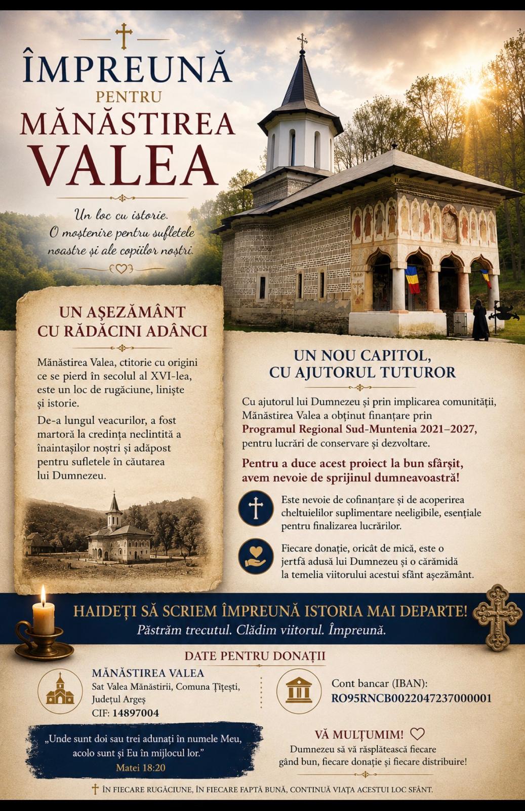 Împreună pentru Mănăstirea Valea - donații